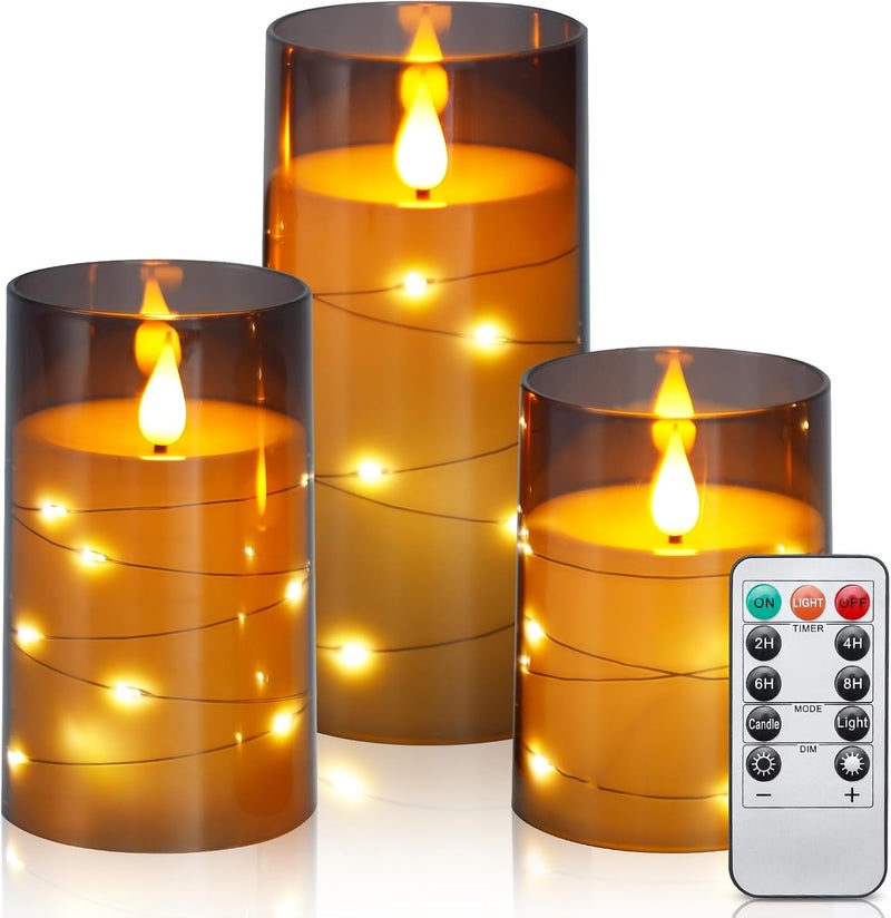 Aignis Flickering Flameless Candles Battery Operated Candles LED Candles with Remote Timer for Home/Wedding/Birthday/Holiday Decor, Grey 3D Flame Set of 3 (D3 xH4 5" 6") - Image 1
